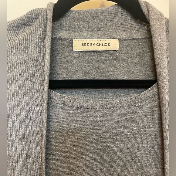 See by Chole Gray two in one classic light weight Silk sweater/cardigan S-M $430 - Picture 3 of 7